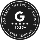 Top Rated Dentist on Google 950 plus 5 star reviews stamp